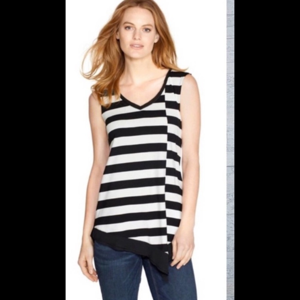 NWT! WHBM black/white stripe asymmetrical tank S